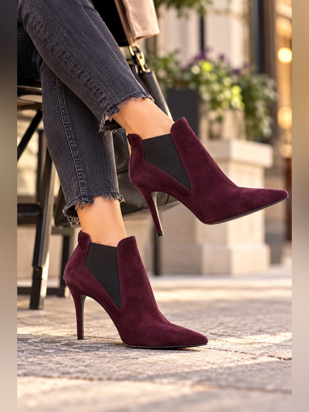 BCBGeneration Getaway Burgundy Wine Pointed Toe Stiletto Ankle Booties Sz 7.5M